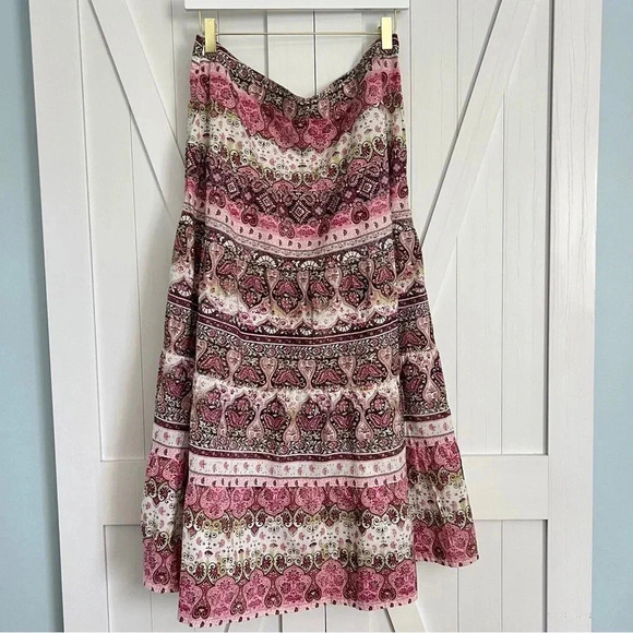 Vintage Y2K Paisley Brown Pink Print Tiered Midi Skirt Size 12 Fairy Grunge Boho - Picture 3 of 8